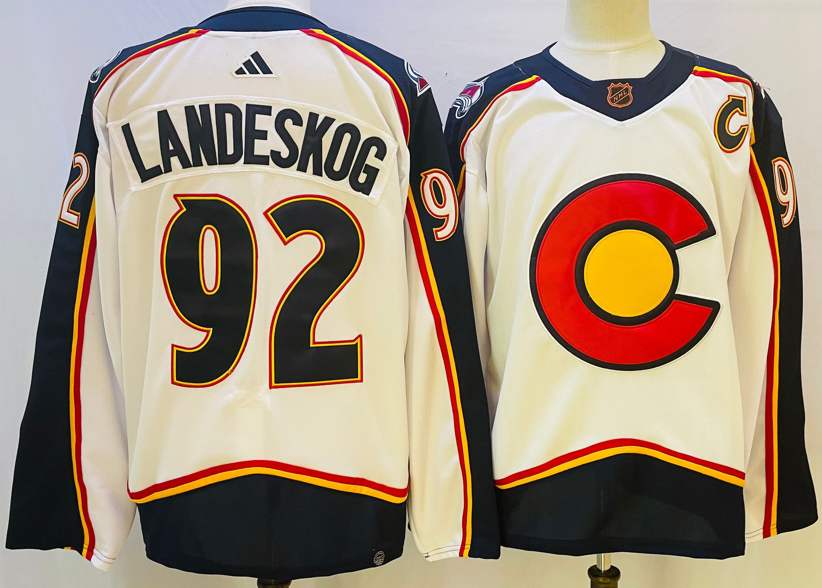 Men Colorado Avalanche #92 Landeskog Cream Throwback 2022 Adidas NHL Jersey
